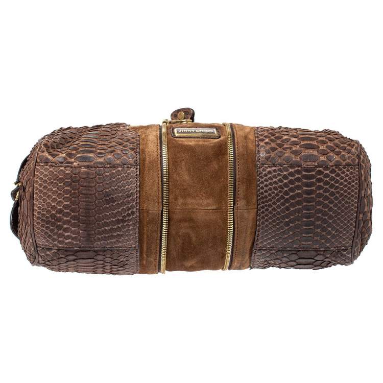 Pre Owned Jimmy Choo Brown Python and Suede Marla Satchel