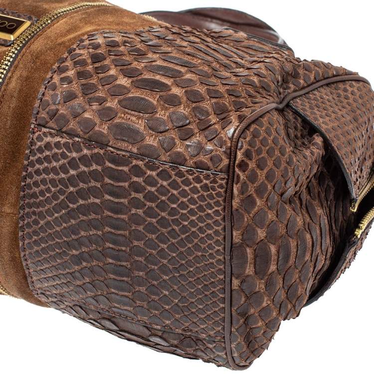 Pre Owned Jimmy Choo Brown Python and Suede Marla Satchel