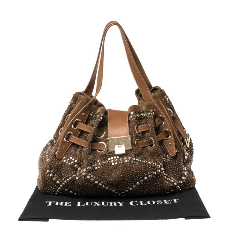 Pre Owned Jimmy Choo Brown Suede and Leather Ramona Studded Tote
