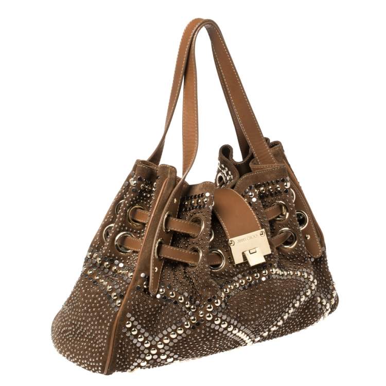 Pre Owned Jimmy Choo Brown Suede and Leather Ramona Studded Tote