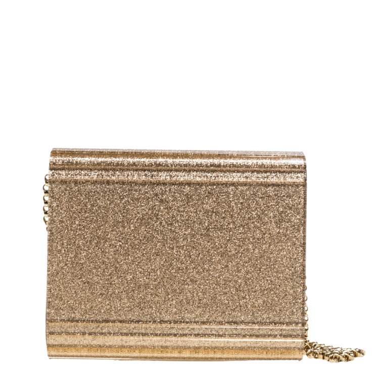 مملوكة مسبقًا Jimmy Choo Gold Glitter Acrylic Candy Chain Clutch