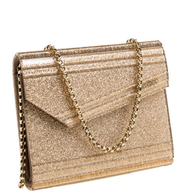 مملوكة مسبقًا Jimmy Choo Gold Glitter Acrylic Candy Chain Clutch
