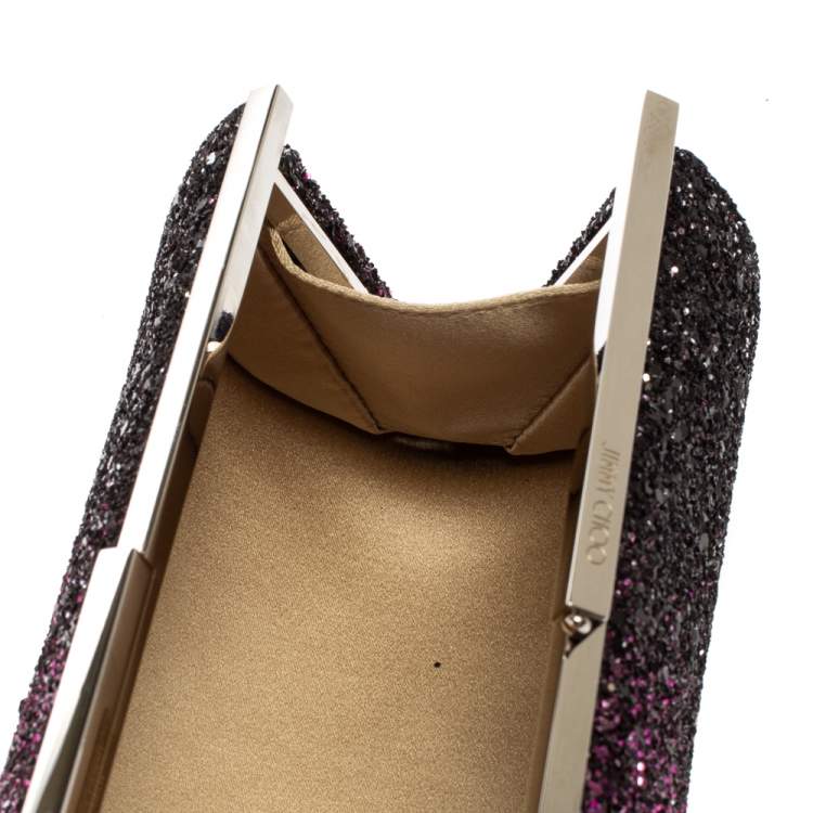 Pre Owned Jimmy Choo Purple Coarse Glitter Trinket Clutch