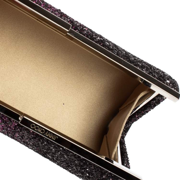 Pre Owned Jimmy Choo Purple Coarse Glitter Trinket Clutch