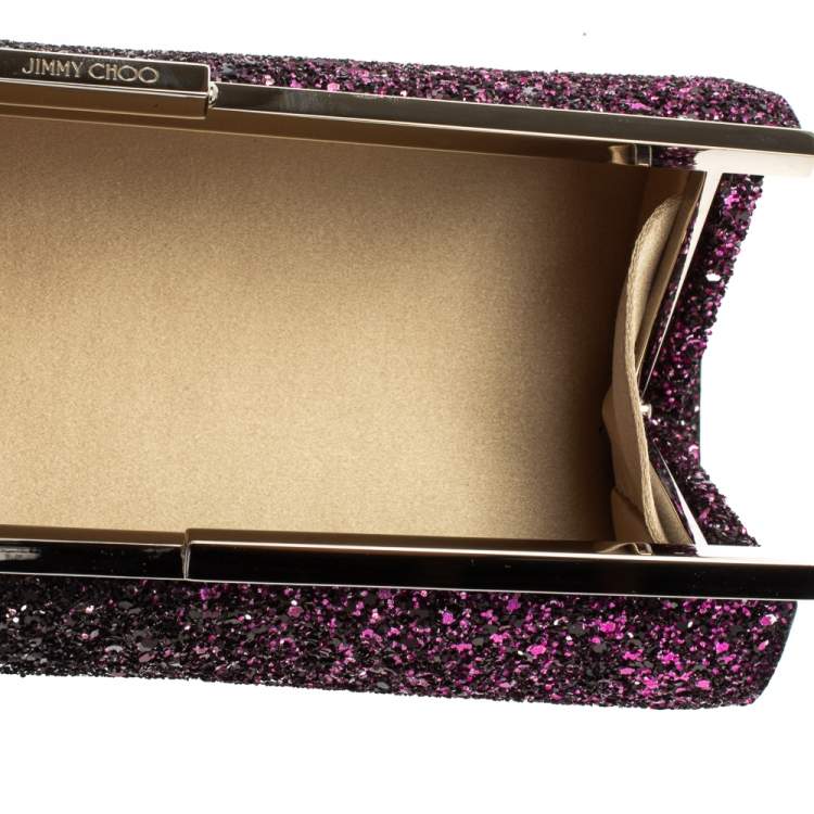Pre Owned Jimmy Choo Purple Coarse Glitter Trinket Clutch