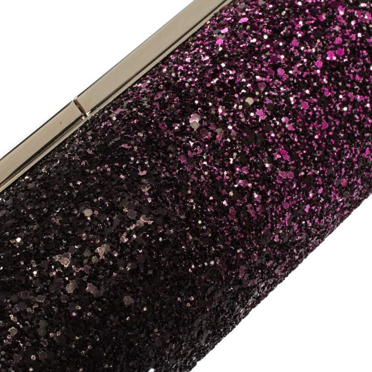 Pre Owned Jimmy Choo Purple Coarse Glitter Trinket Clutch