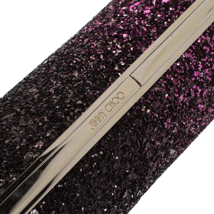 Pre Owned Jimmy Choo Purple Coarse Glitter Trinket Clutch
