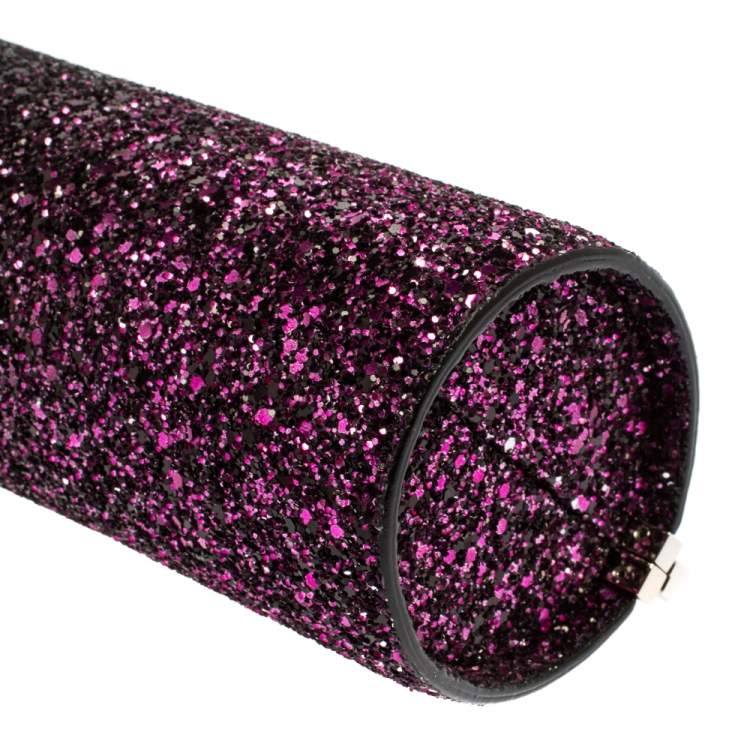 Pre Owned Jimmy Choo Purple Coarse Glitter Trinket Clutch