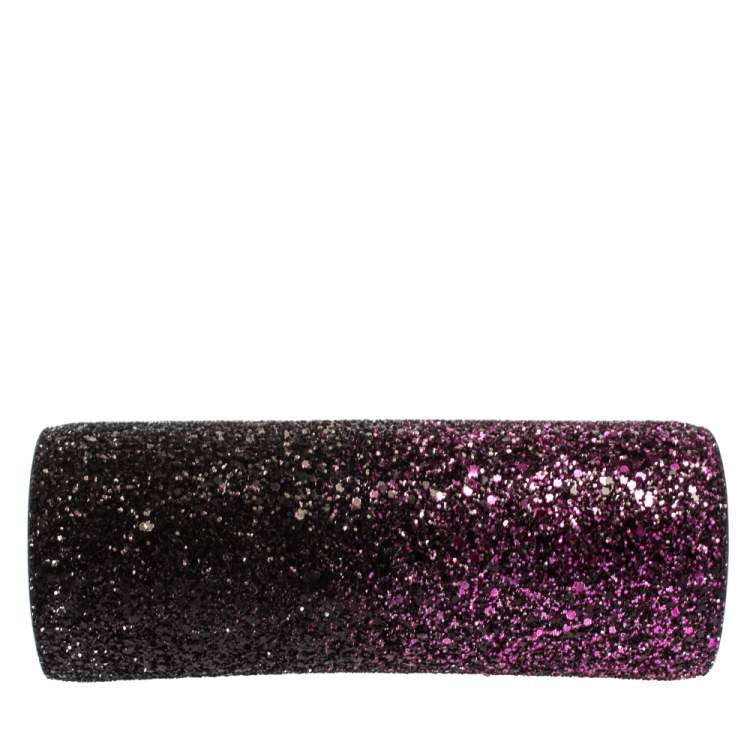 Pre Owned Jimmy Choo Purple Coarse Glitter Trinket Clutch