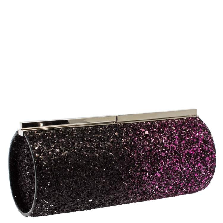 Pre Owned Jimmy Choo Purple Coarse Glitter Trinket Clutch