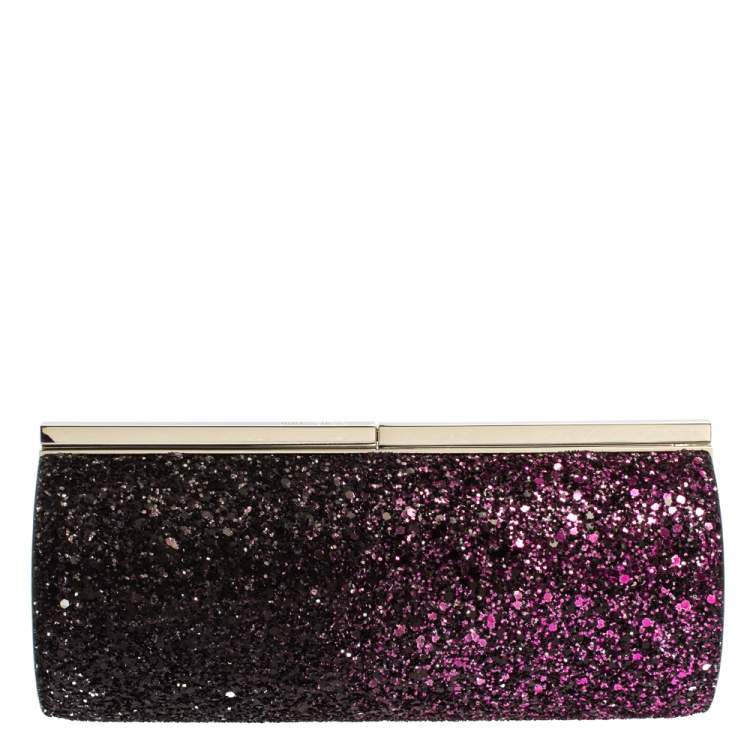Pre Owned Jimmy Choo Purple Coarse Glitter Trinket Clutch