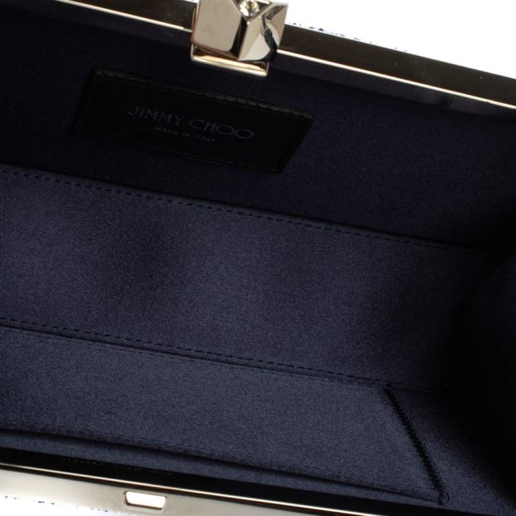 Pre Owned Jimmy Choo Blue Coarse Glitter Celeste Clutch 