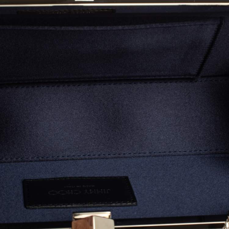 Pre Owned Jimmy Choo Blue Coarse Glitter Celeste Clutch 
