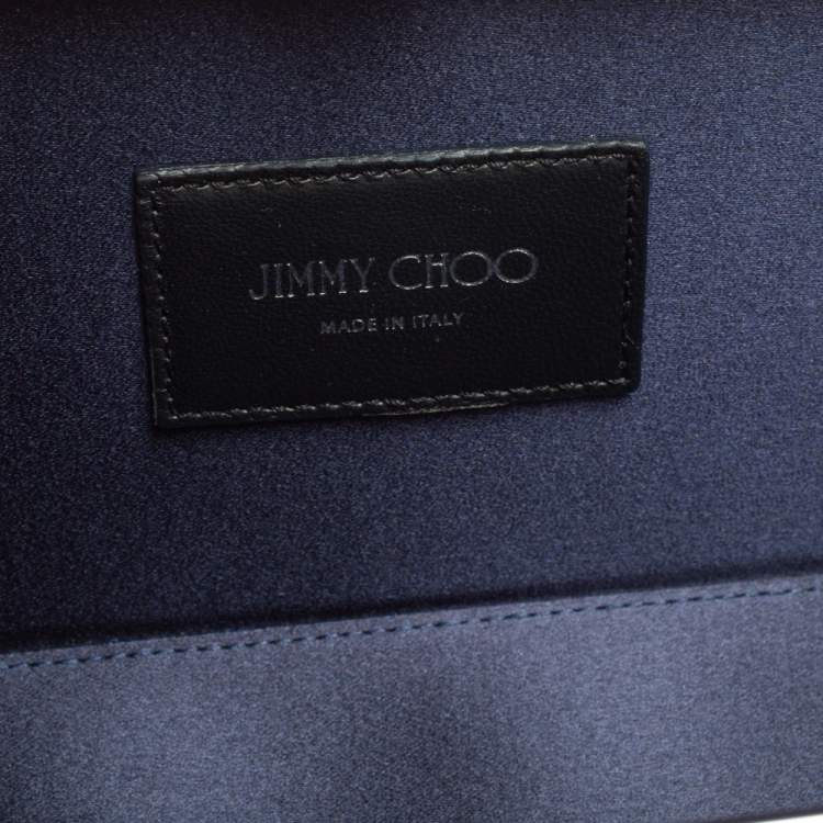 Pre Owned Jimmy Choo Blue Coarse Glitter Celeste Clutch 