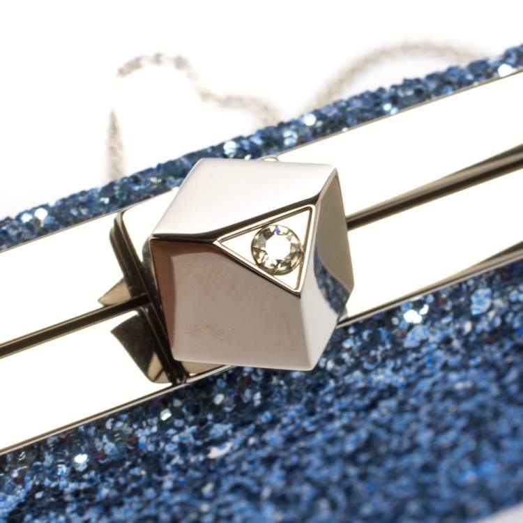 Pre Owned Jimmy Choo Blue Coarse Glitter Celeste Clutch 