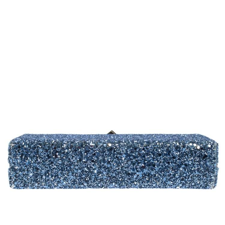 Pre Owned Jimmy Choo Blue Coarse Glitter Celeste Clutch 