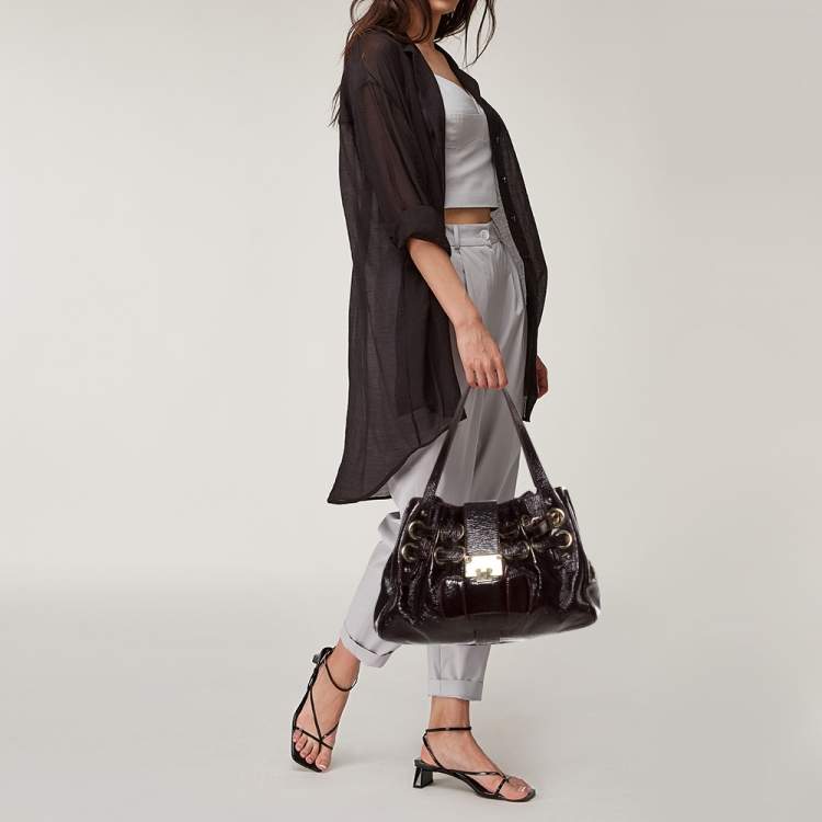 Pre Owned Jimmy Choo Dark Plum Patent Leather Ramona Tote