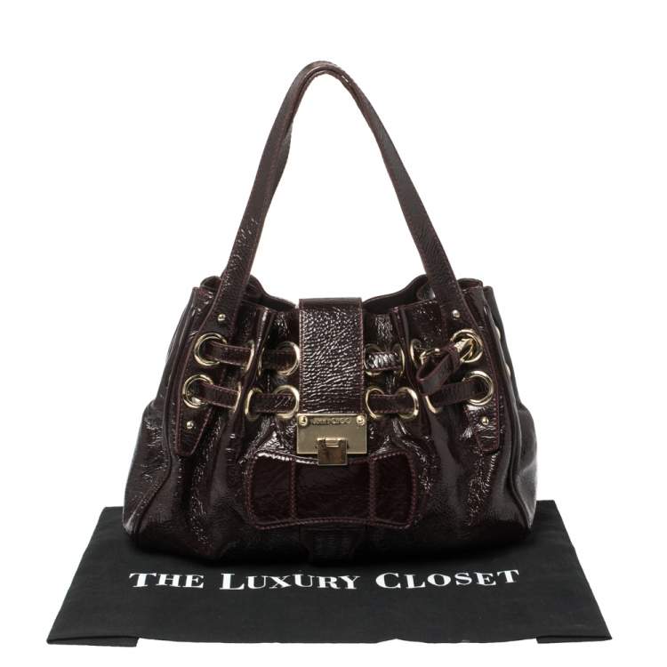 Pre Owned Jimmy Choo Dark Plum Patent Leather Ramona Tote