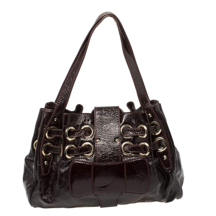 Pre Owned Jimmy Choo Dark Plum Patent Leather Ramona Tote