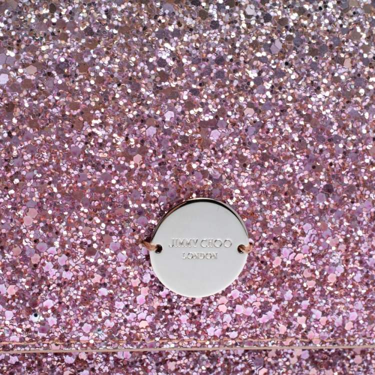 Pre Owned Jimmy Choo Pink Coarse Glitter Florence Chain Clutch 