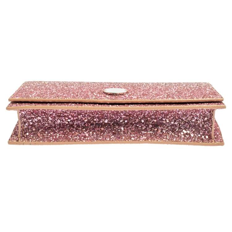 Pre Owned Jimmy Choo Pink Coarse Glitter Florence Chain Clutch 