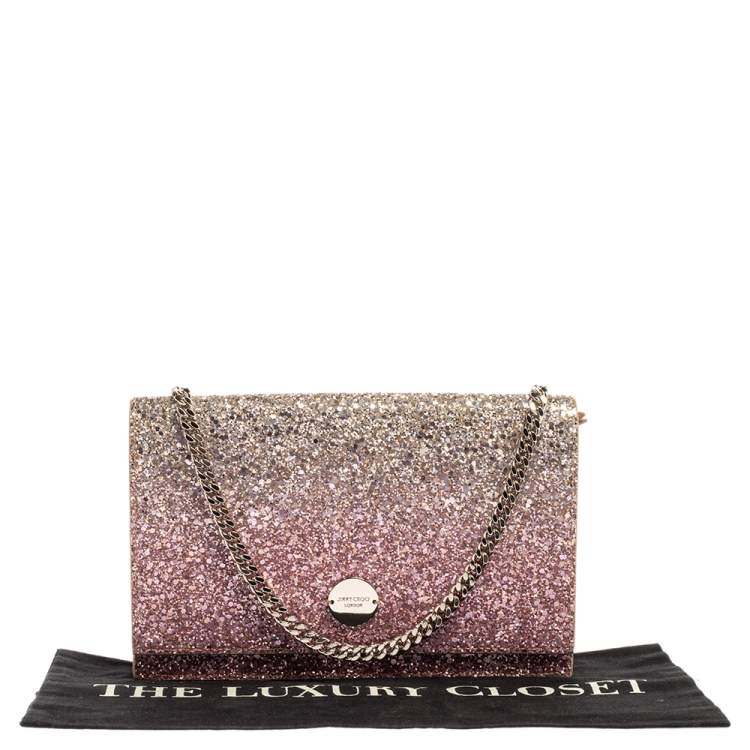 Pre Owned Jimmy Choo Pink Coarse Glitter Florence Chain Clutch 
