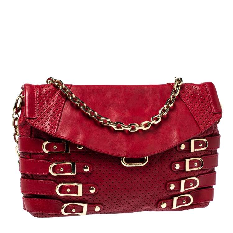 مملوكة مسبقًا Jimmy Choo Red Perforated Leather Brix Convertible Clutch