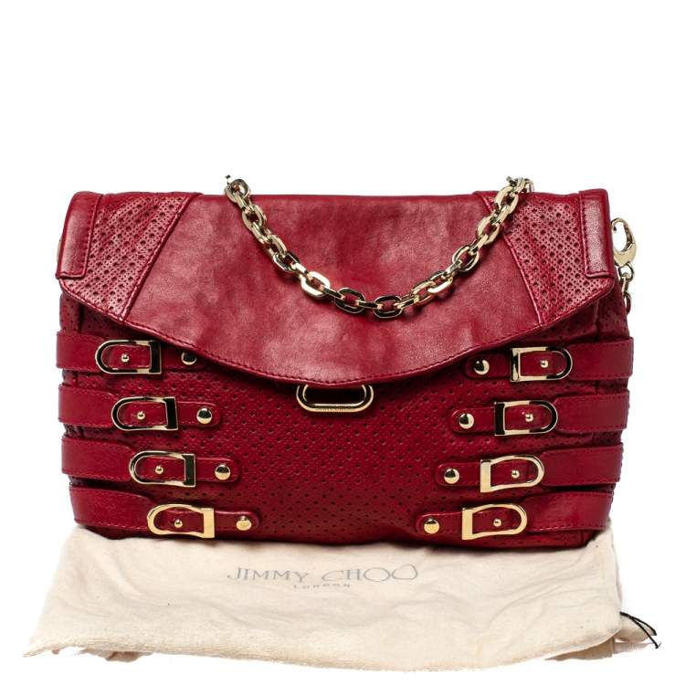 مملوكة مسبقًا Jimmy Choo Red Perforated Leather Brix Convertible Clutch