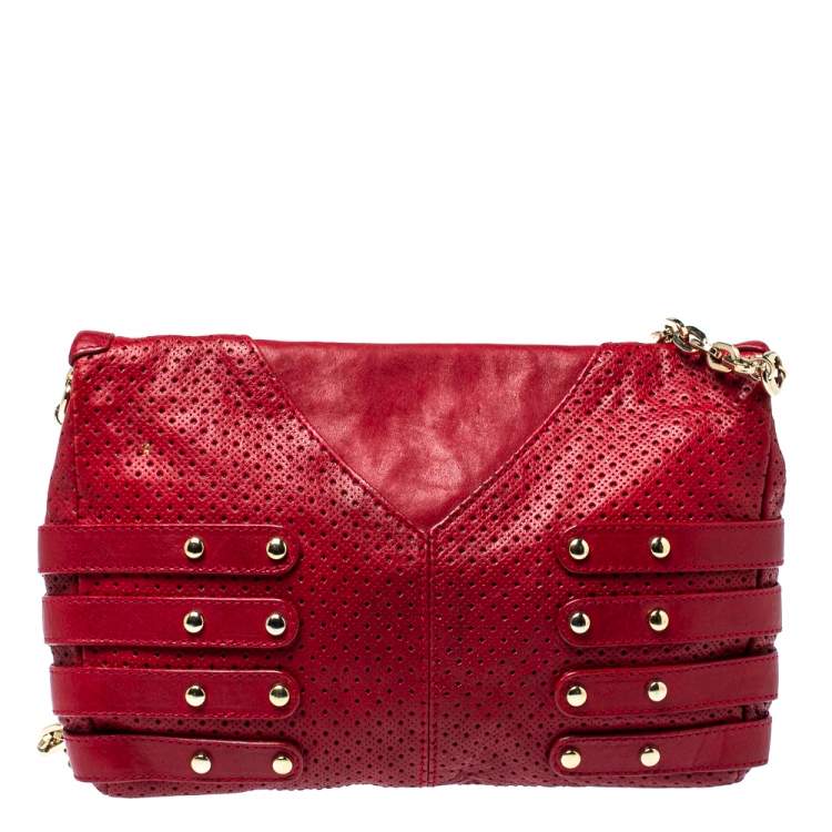 مملوكة مسبقًا Jimmy Choo Red Perforated Leather Brix Convertible Clutch