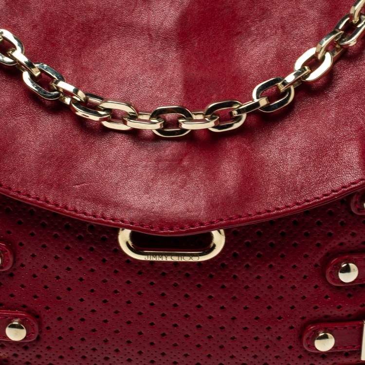مملوكة مسبقًا Jimmy Choo Red Perforated Leather Brix Convertible Clutch