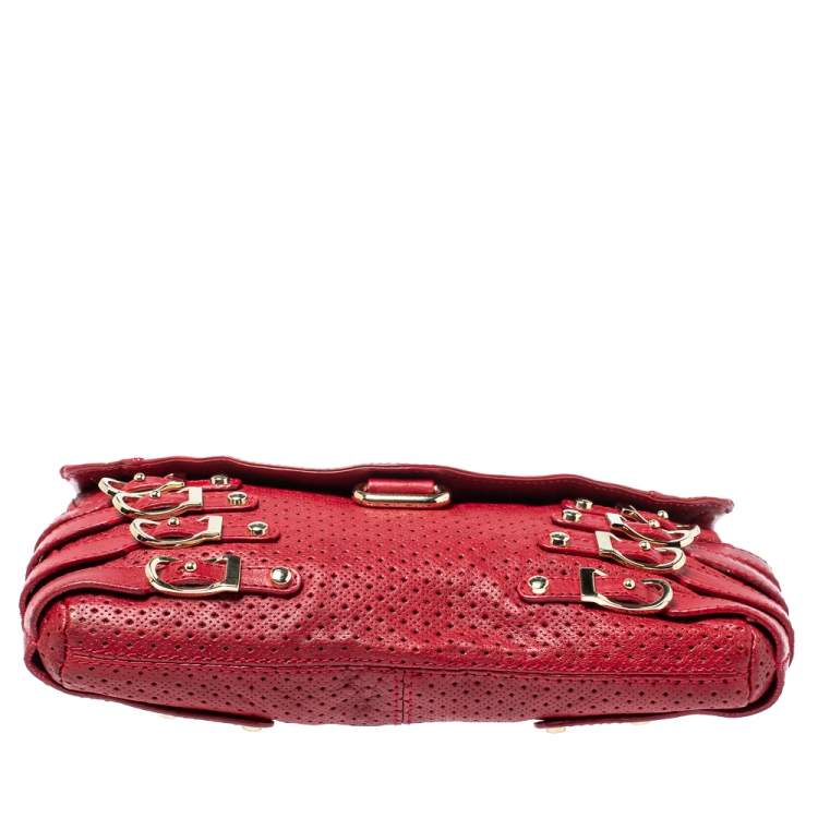 مملوكة مسبقًا Jimmy Choo Red Perforated Leather Brix Convertible Clutch