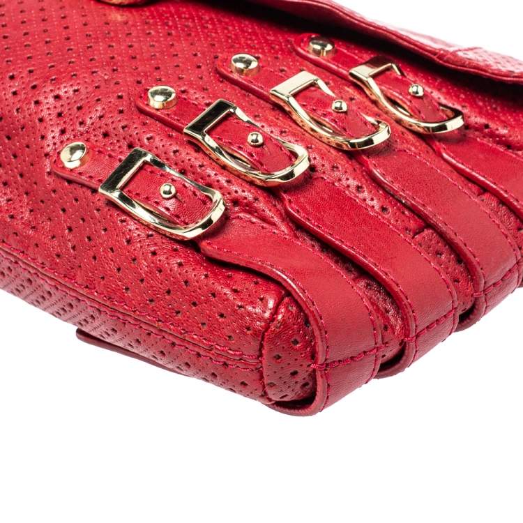 مملوكة مسبقًا Jimmy Choo Red Perforated Leather Brix Convertible Clutch