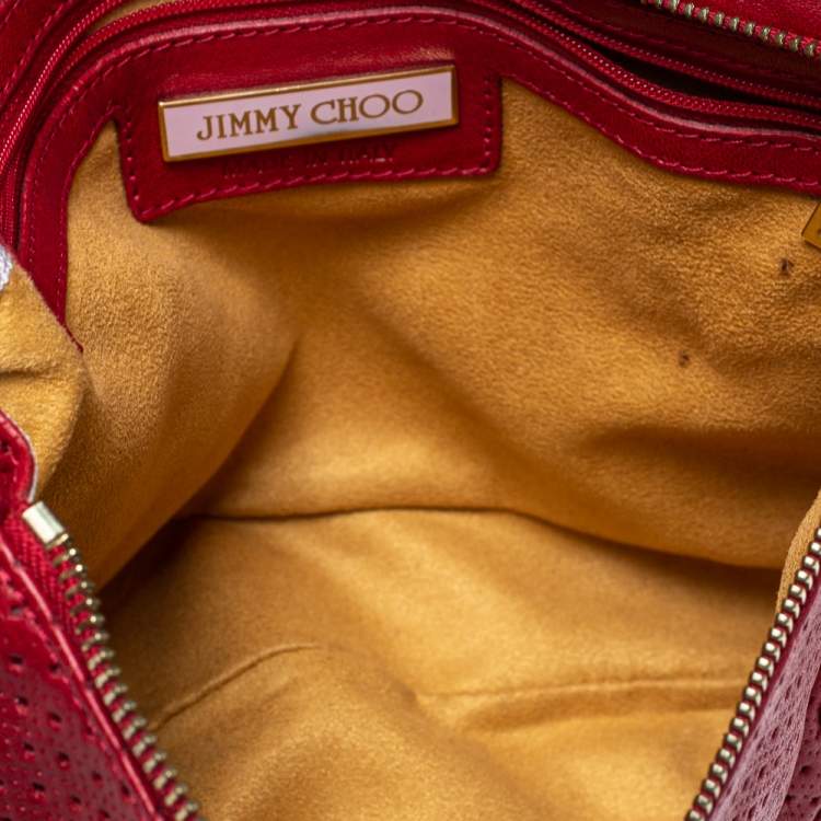 مملوكة مسبقًا Jimmy Choo Red Perforated Leather Brix Convertible Clutch