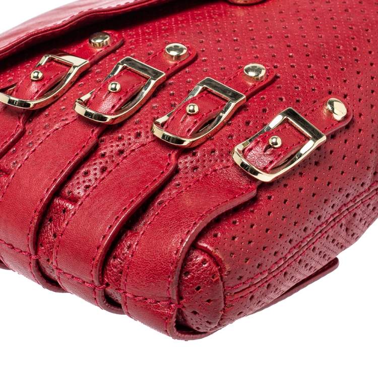 مملوكة مسبقًا Jimmy Choo Red Perforated Leather Brix Convertible Clutch