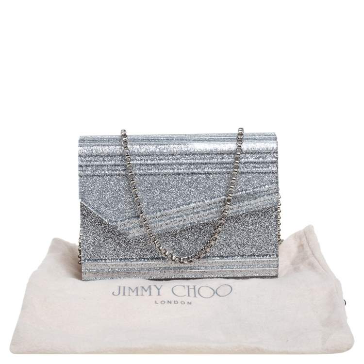 Pre Owned Jimmy Choo Silver Glitter Acrylic Candy Chain Clutch
