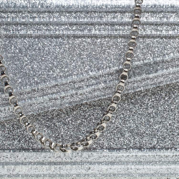 Pre Owned Jimmy Choo Silver Glitter Acrylic Candy Chain Clutch