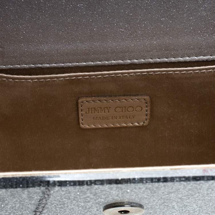 Pre Owned Jimmy Choo Silver Glitter Acrylic Candy Chain Clutch