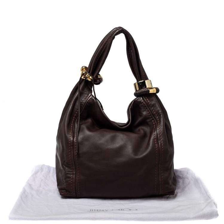 Pre Owned Jimmy Choo Dark Brown Leather Medium Saba Hobo