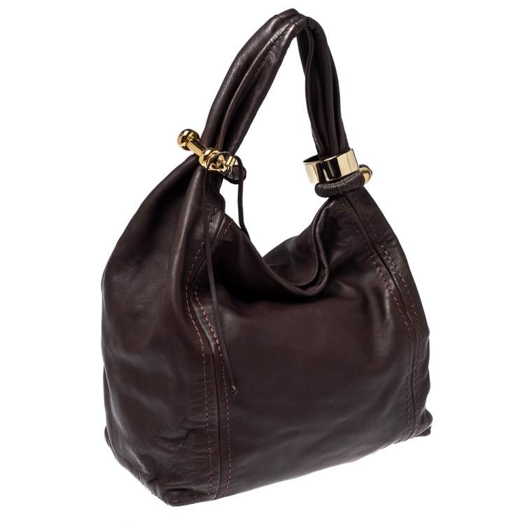 Pre Owned Jimmy Choo Dark Brown Leather Medium Saba Hobo