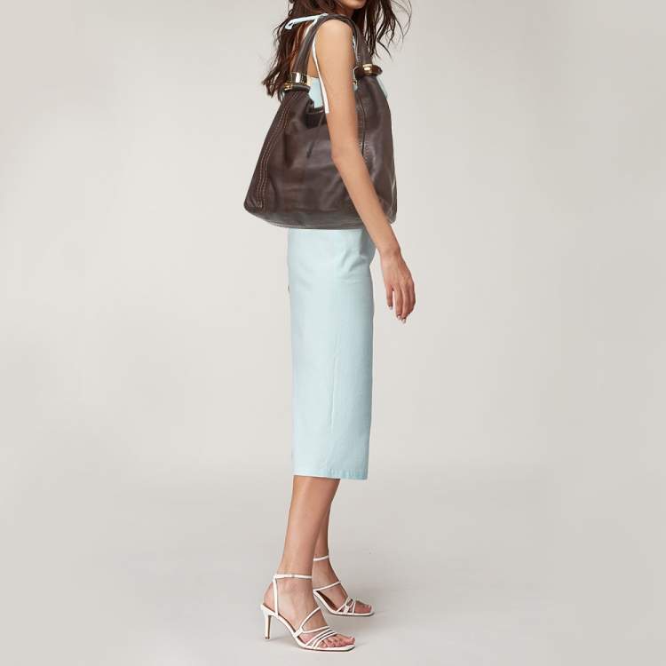 Pre Owned Jimmy Choo Dark Brown Leather Medium Saba Hobo