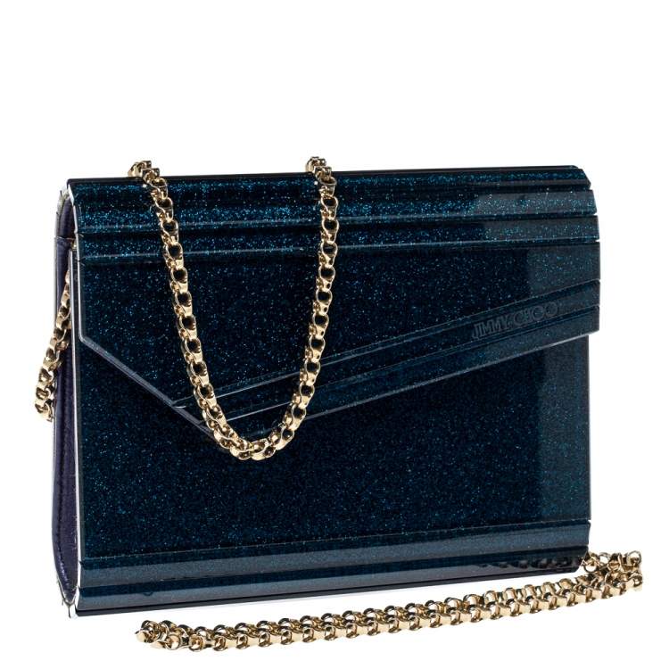 Pre Owned Jimmy Choo Navy Blue Shimmer Acrylic Candy Clutch Bag