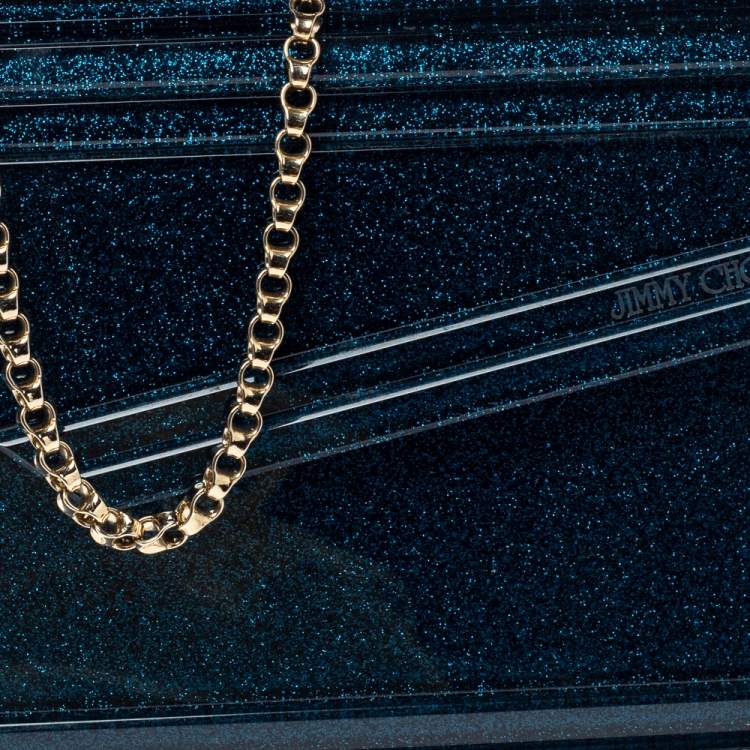 Pre Owned Jimmy Choo Navy Blue Shimmer Acrylic Candy Clutch Bag