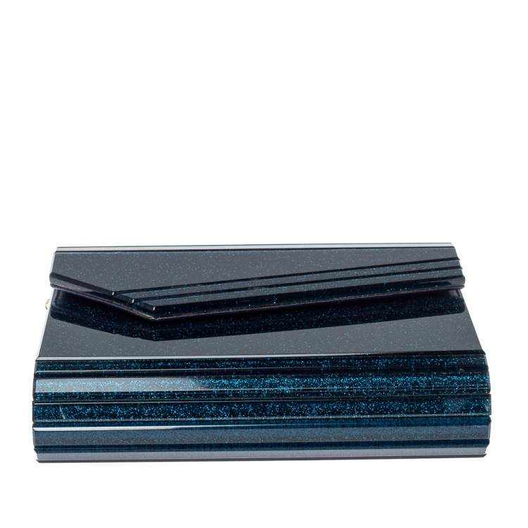 Pre Owned Jimmy Choo Navy Blue Shimmer Acrylic Candy Clutch Bag