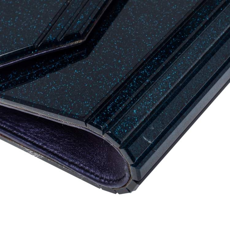 Pre Owned Jimmy Choo Navy Blue Shimmer Acrylic Candy Clutch Bag