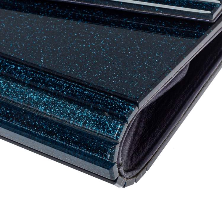 Pre Owned Jimmy Choo Navy Blue Shimmer Acrylic Candy Clutch Bag