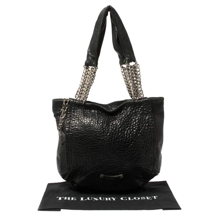 Pre Owned Jimmy Choo Black Pebbled Leather Large Nica Tote