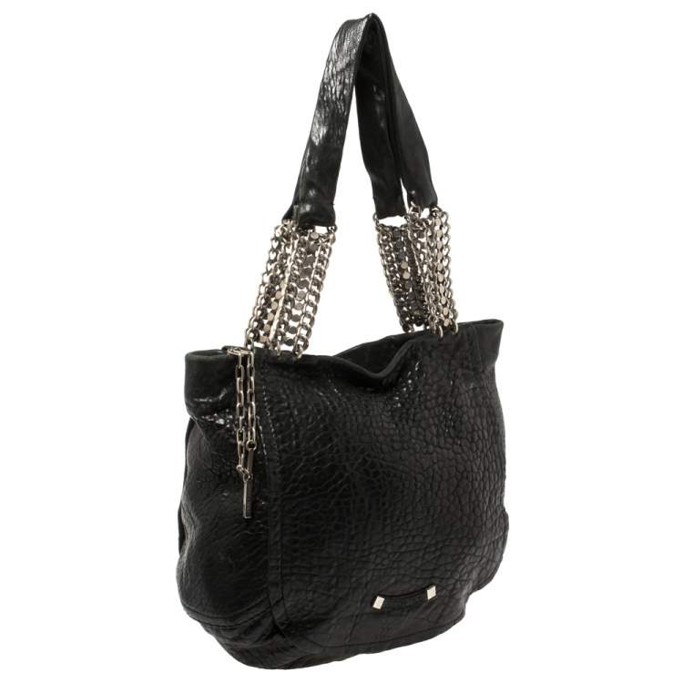 Pre Owned Jimmy Choo Black Pebbled Leather Large Nica Tote