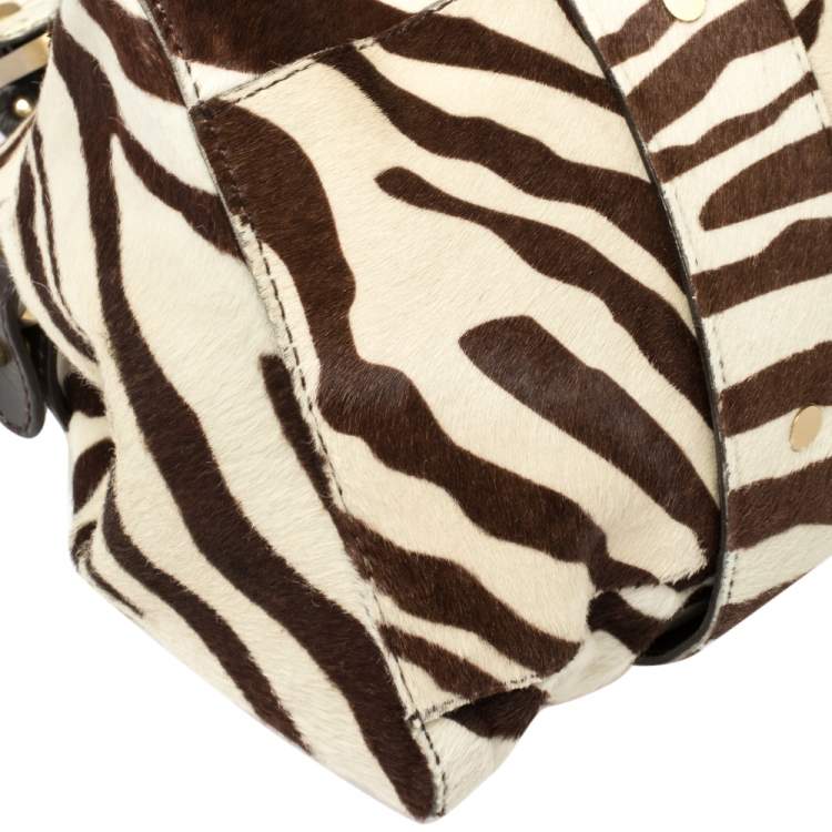Pre Owned Jimmy Choo Brown/White Zebra Print Calfhair and Python Malena Satchel