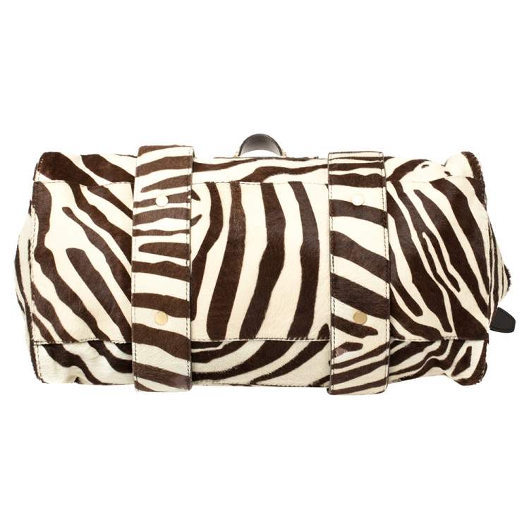 Pre Owned Jimmy Choo Brown/White Zebra Print Calfhair and Python Malena Satchel
