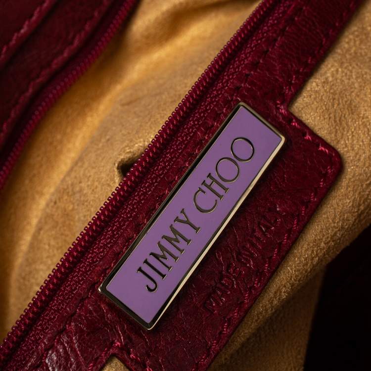 Pre Owned Jimmy Choo Burgundy Crinkled Leather and Snakeskin Ramona Tote
